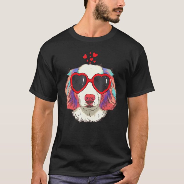Camiseta Pastor Australiano Perro gafas de sol Amor Corazón (Anverso)