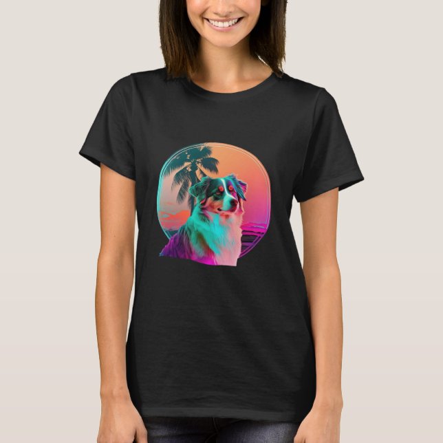 Camiseta Pastor Australiano Synthwave 80s Retrowave Estétic (Anverso)