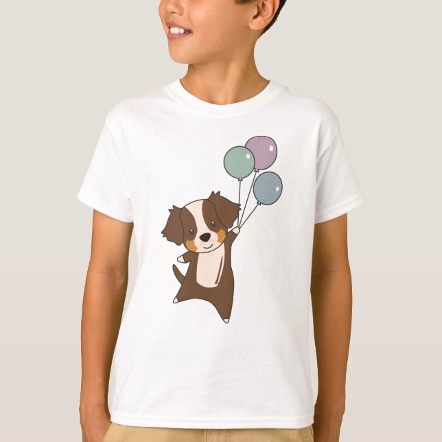 Camiseta Pastor Australiano vuela Con Globos (Anverso)