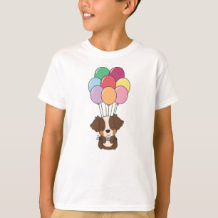Camiseta Pastor australiano vuela con globos coloridos
