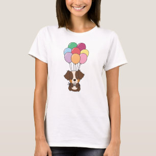 Camiseta Pastor australiano vuela con globos coloridos