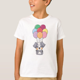 Camiseta Pastor australiano vuela con globos coloridos