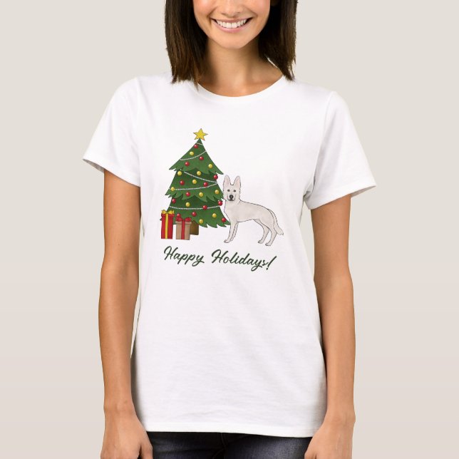 Camiseta Pastor blanco suizo GSD Perro Verde Árbol de Navid (Anverso)