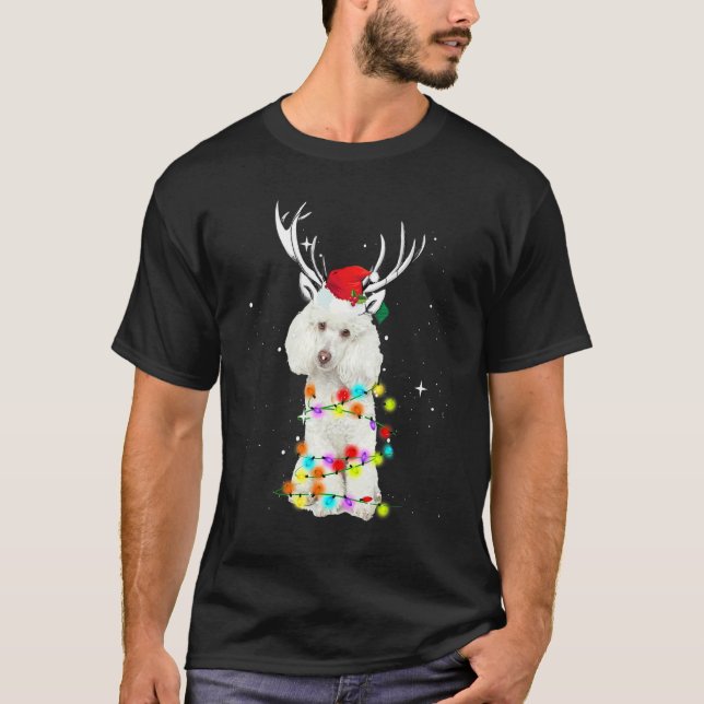 Camiseta Pastor de Navidad Caniche Luces de Navidad (Anverso)
