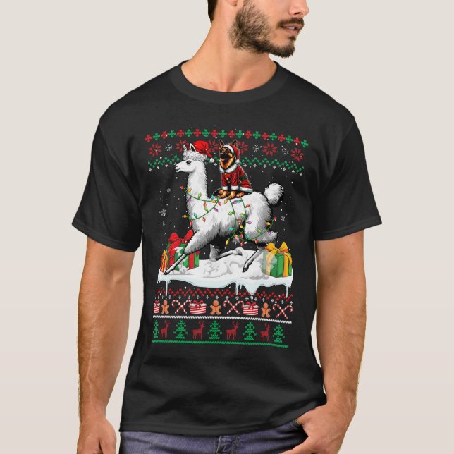 Camiseta Pastor de Santa Alemania montando Navidades de Lla (Anverso)