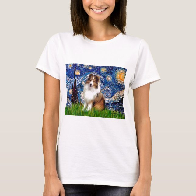 Camiseta Pastor de Shetland 4 - Noche estrellada (Anverso)