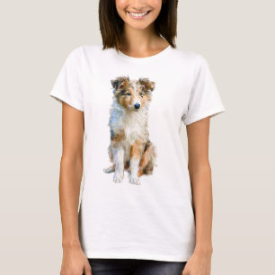 Camiseta Pastor de Shetland Acuarela Cachorro Mujeres