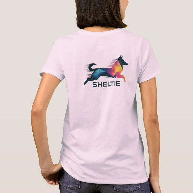 Camiseta Pastor de shetland poligonal en amarillo y azul (Reverso)