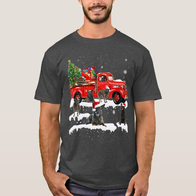 Camiseta Pastor Holandés Montando Camión Rojo Feliz Navidad (Anverso)