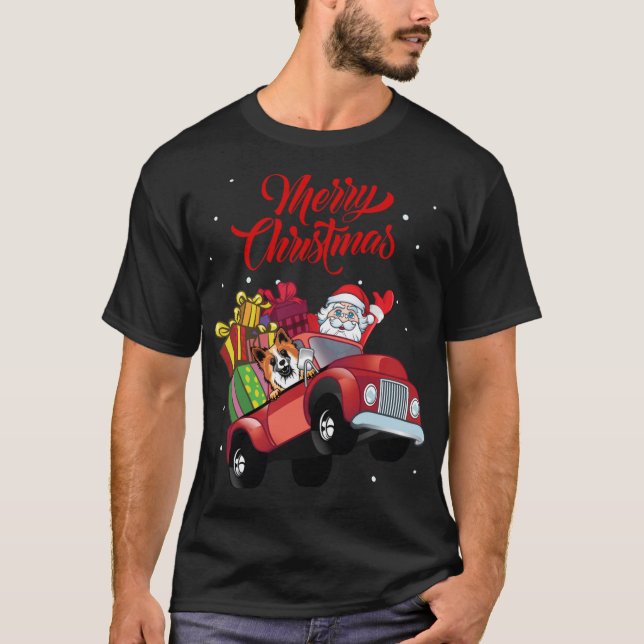 Camiseta Pastor Islandés Con Papá Noel En Camión Rojo D (Anverso)