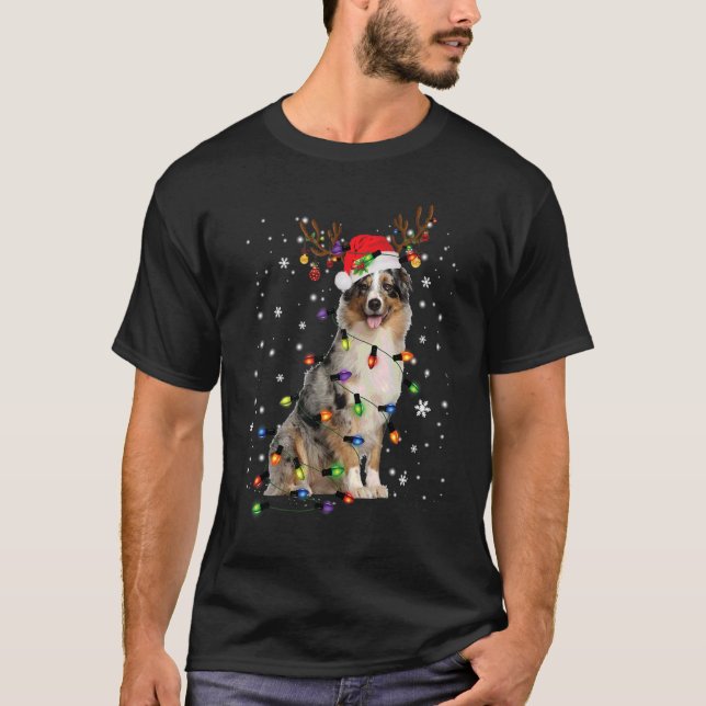 Camiseta Pastor Navidades Australianos Reindeer Santa Hat P (Anverso)