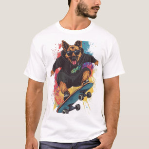 Camiseta Pastor Patinador � Perro Patineta Cool