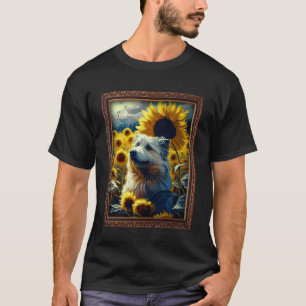 Camiseta Pastor Pirineo Pintando Flor De Girasol Mamá Wo