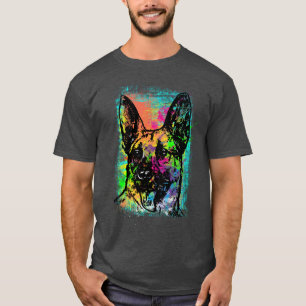 Camiseta Pastor Psicodélico Alemán - Vibrante Neon Dog Art