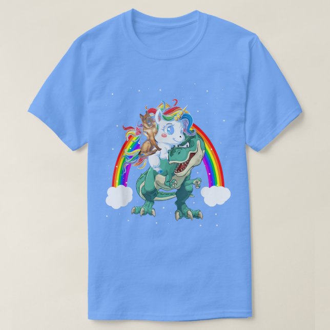 Camiseta Pastor Unicornio Montando Dinosaurios Tre Gracioso (Diseño del anverso)