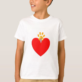 Camiseta Pata de mascota dorada sobre corazón rojo