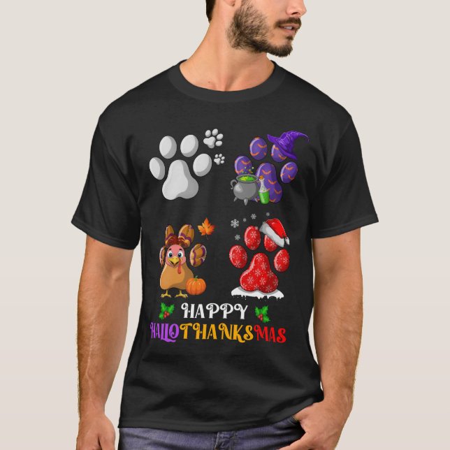 Camiseta Pata de perro Cute Happy Hallothanksmas (Anverso)