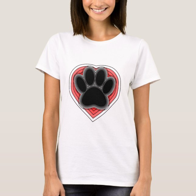 Camiseta Pata De Perro En El Corazón Rojo Con Brotes (Anverso)