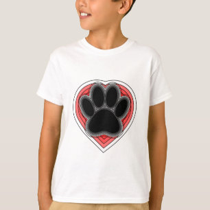 Camiseta Pata De Perro En El Corazón Rojo Con Brotes