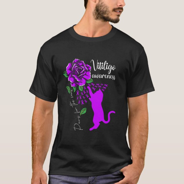 Camiseta Patas De Gato Rosa Púrpura Para La Cura Vitiligo A (Anverso)