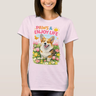 Camiseta Patas & Disfruta la Vida – Diseño Bonito de Corgi 