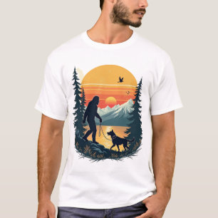 Camiseta Patas grandes vintage paseando perro montaña atard