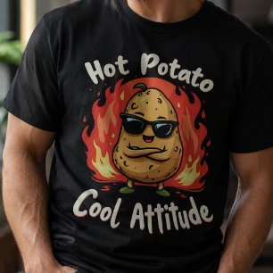 Camiseta Patata Caliente, Actitud Fría Divertida Negra