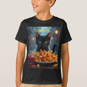 Camiseta patatas fritas de calabaza de Halloween con ketchu