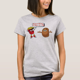 Camiseta patatas fritas diciendo papa cruda limpiar camiset