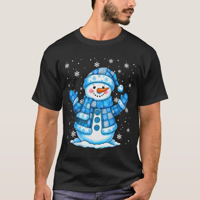 Camiseta Patchwork Quilt Snowman Quilter Merry Christmas Pa (Anverso)