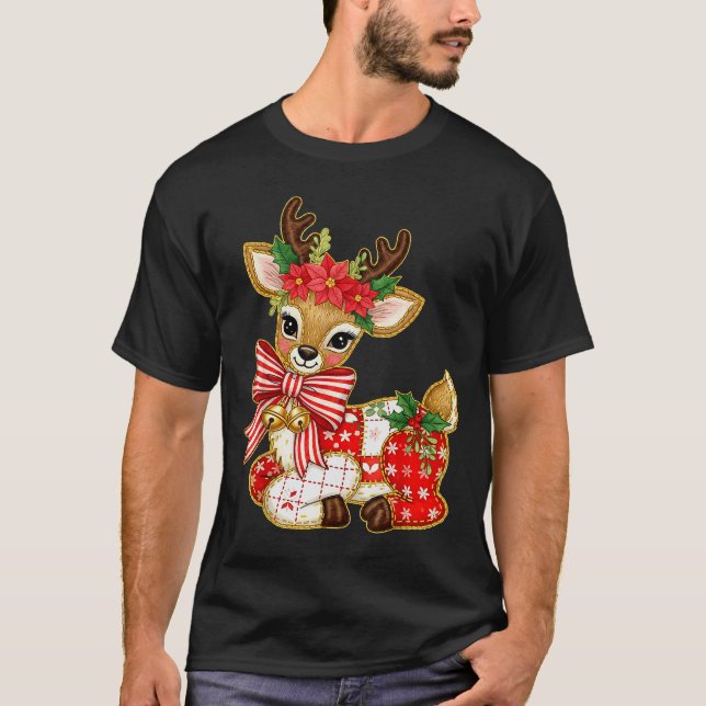 Camiseta Patchwork Reindeer Preppy Girly Christmas Xmas Hol (Anverso)
