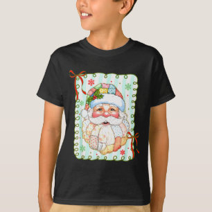Camiseta Patchwork Santa Claus Cara Coqueta Feliz Navidad