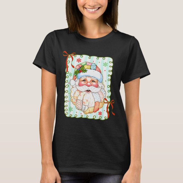 Camiseta Patchwork Santa Claus Face Coquette Merry Christma (Anverso)