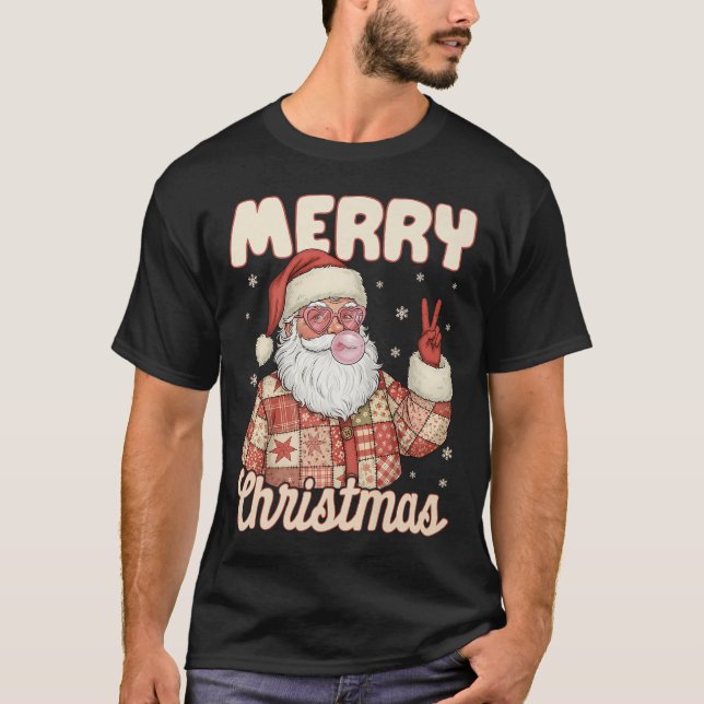 Camiseta Patchwork Santa Claus Xmas Merry Christmas Men Wom (Anverso)