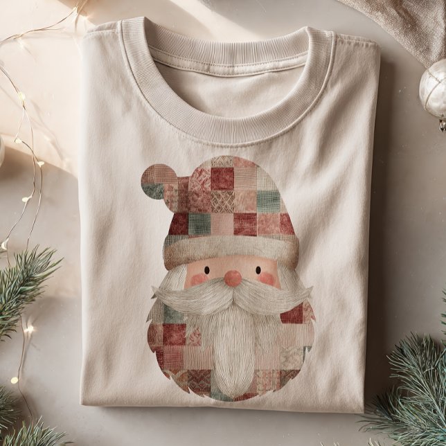 Camiseta Patchwork Santa Retro Quilt Vintage Christmas (Patchwork Santa Retro Quilt Vintage Christmas T-Shirt)
