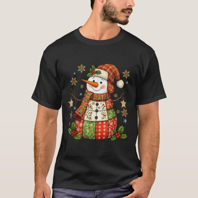 Camiseta Patchwork Snowman Preppy Girly Christmas Xmas Holi (Anverso)