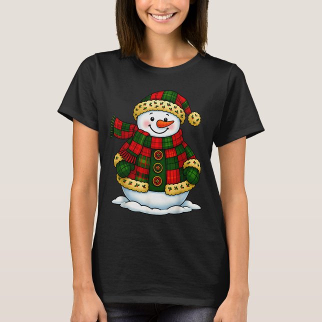 Camiseta Patchwork Snowman Retro Funny Christmas Snowman Ho (Anverso)