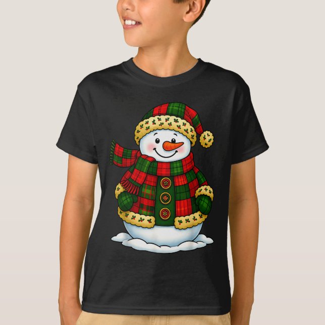 Camiseta Patchwork Snowman Retro Funny Christmas Snowman Ho (Anverso)