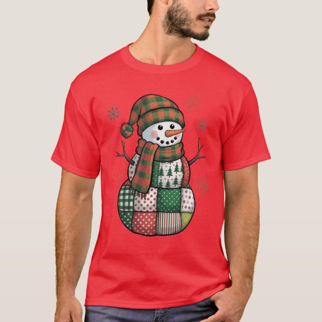 Camiseta Patchwork Snowman Retro Funny Christmas Xmas Snowm (Anverso)