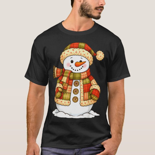 Camiseta Patchwork Snowman Retro Funny Snowman Holiday Chri (Anverso)