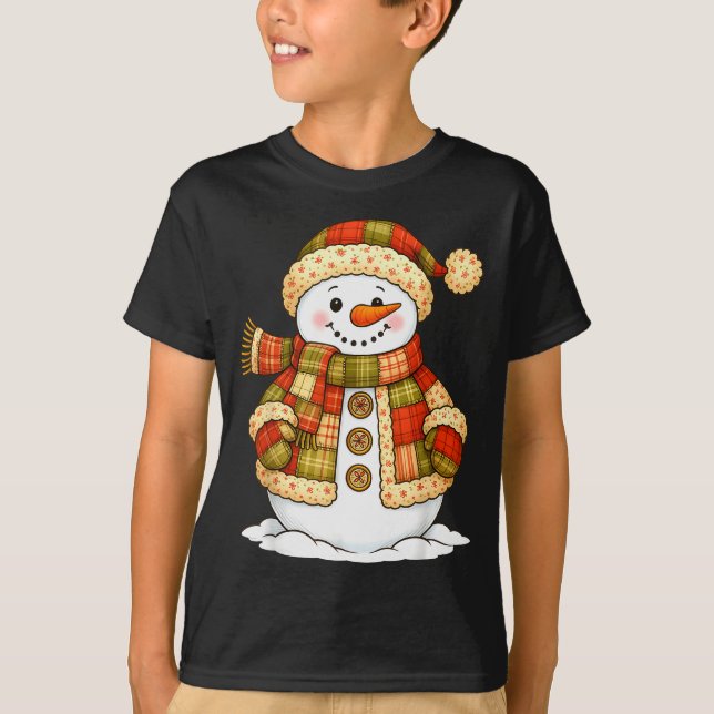 Camiseta Patchwork Snowman Retro Funny Snowman Holiday Chri (Anverso)