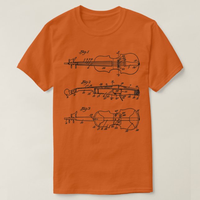 Camiseta Patente de arte violín Imprimir negro (Diseño del anverso)