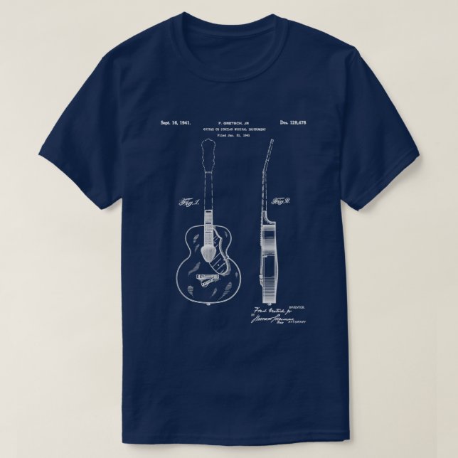 Camiseta Patente de guitarra acústica al arte de la guitarr (Diseño del anverso)