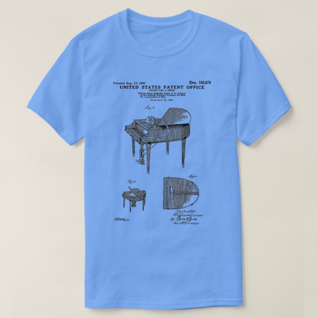 Camiseta Patente de piano de Wurlitzer Black (2) (Diseño del anverso)