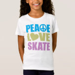 Camiseta Patín del amor de la paz<br><div class="desc">¿Patín del amor de la paz… qué más usted necesitan en vida? Regalo perfecto para cualquier adicto patinador. ¡No importa si le entrenan en patinaje artístico, ama al patín de ruedas, pasa cada minuto libre en el parque del patín en su monopatín, patín de hielo en la charca congelada en...</div>