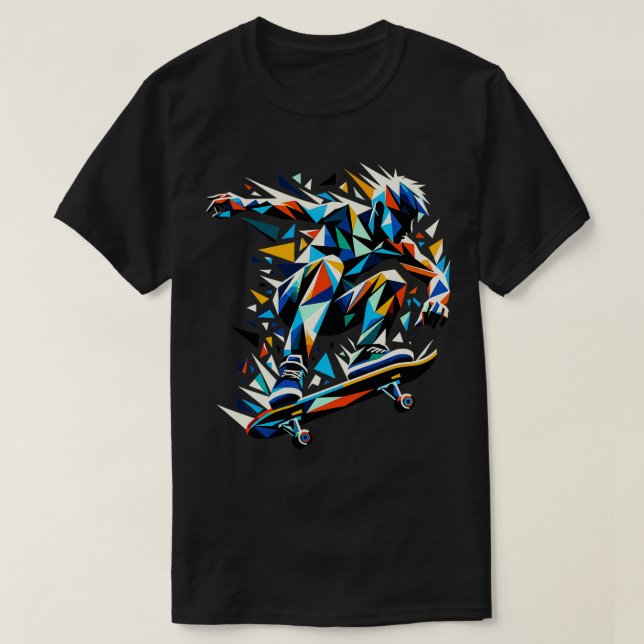 Camiseta Patinador de Arte Polígono Skateboarder Skateboard (Diseño del anverso)