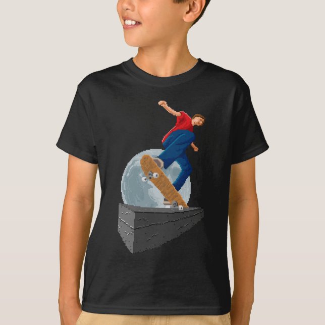 Camiseta patinador pixelated de la luna (Anverso)