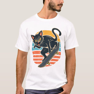Camiseta Patinador Radical Gato Negro Atrapando Aire Atarde