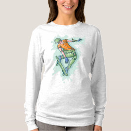 Camiseta Patinador Volador Coloreado, Ilustración Divertida