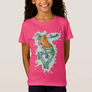 Camiseta Patinador Volador Coloreado, Ilustración Divertida